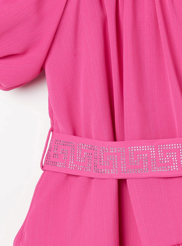 PEPPERMINT Girls Woven A-line Dress with Hair Clip