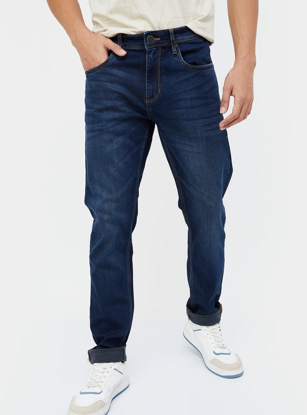 DENIMIZE Men Whiskered Slim Tapered Jeans