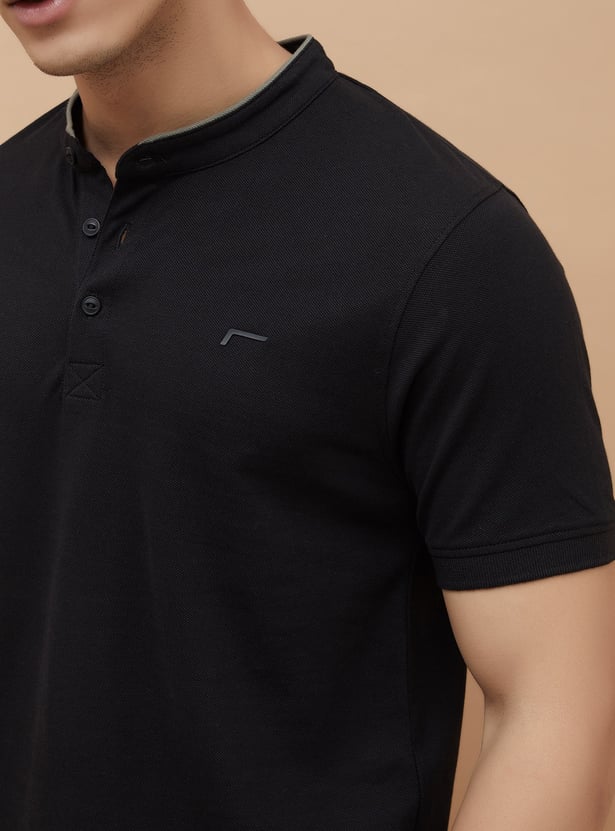 FAME FOREVER Solid Band Collar T-shirt