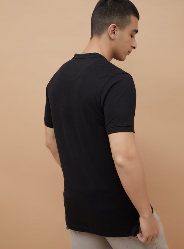 FAME FOREVER Solid Band Collar T-shirt