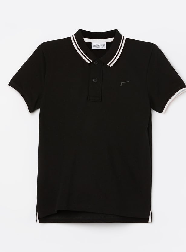 FAME FOREVER Boys Contrast Trim Polo T-shirt