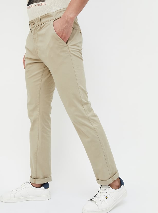CODE Solid Slim Straight Flat Front Trousers