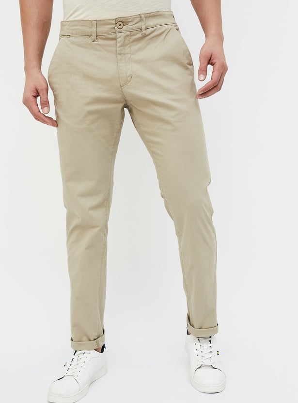 CODE Solid Slim Straight Flat Front Trousers