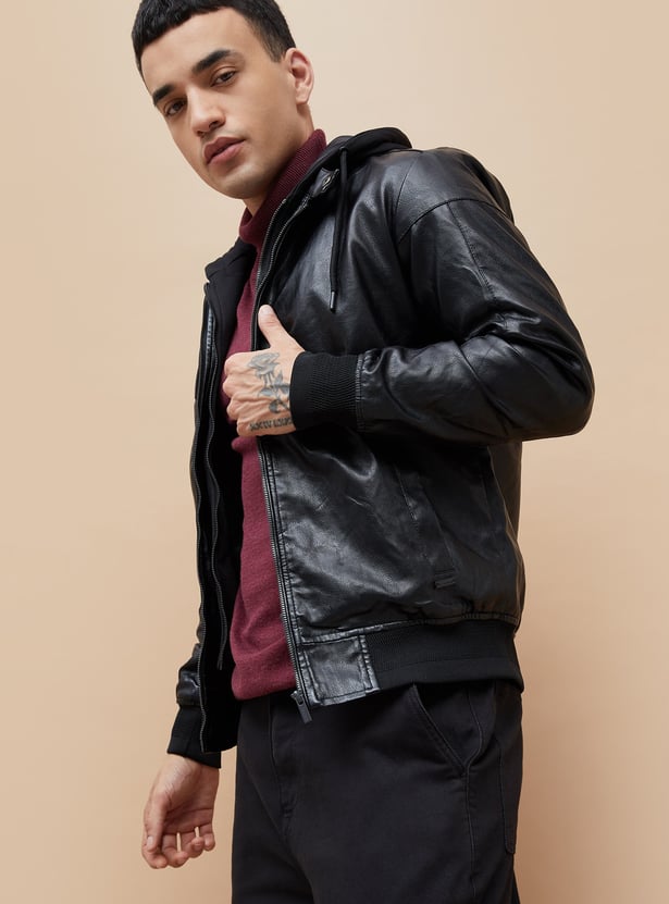 BOSSINI Textured Hooded Biker Jacket