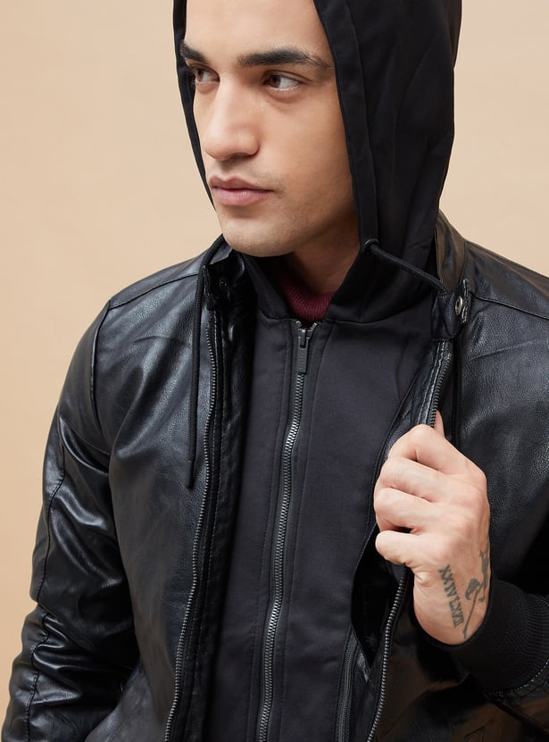 BOSSINI Textured Hooded Biker Jacket