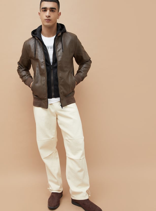 BOSSINI Textured Hooded Biker Jacket