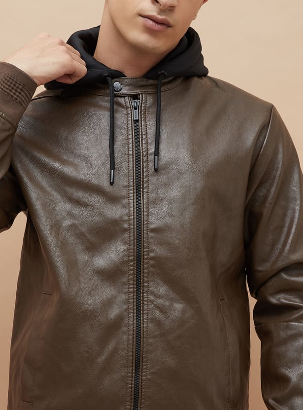 BOSSINI Textured Hooded Biker Jacket