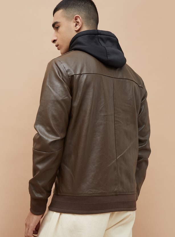 BOSSINI Textured Hooded Biker Jacket