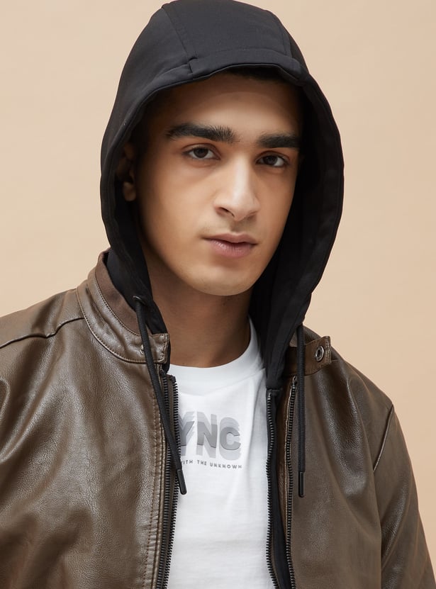 BOSSINI Textured Hooded Biker Jacket