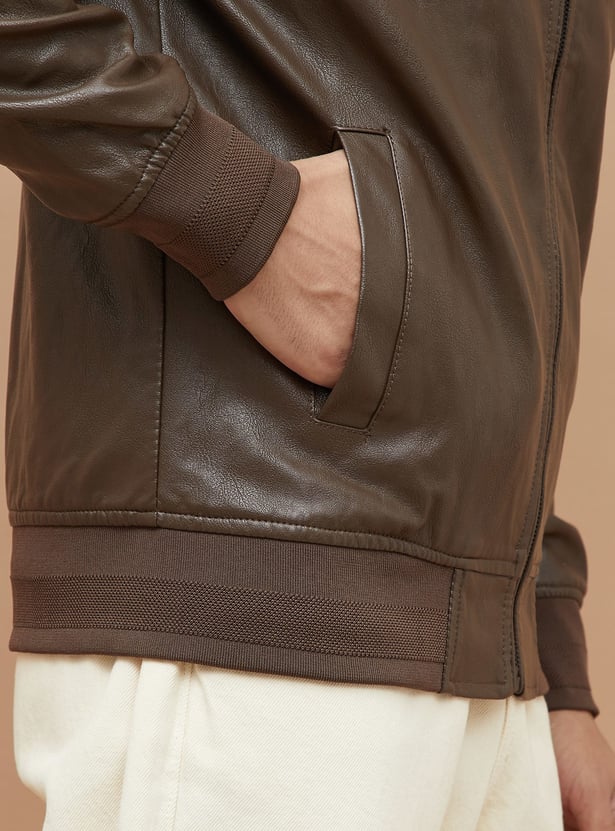 BOSSINI Textured Hooded Biker Jacket