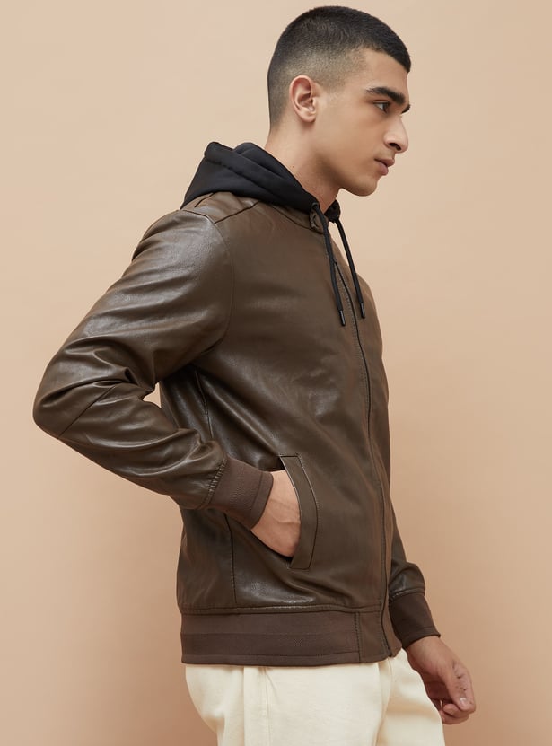 BOSSINI Textured Hooded Biker Jacket