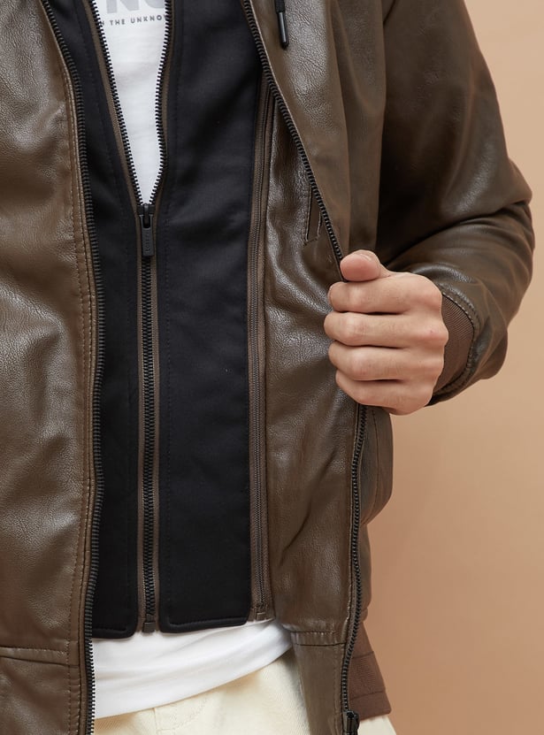 BOSSINI Textured Hooded Biker Jacket