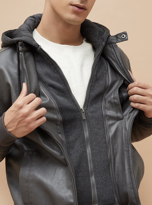 BOSSINI Textured Hooded Biker Jacket