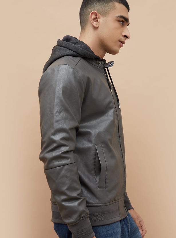 BOSSINI Textured Hooded Biker Jacket
