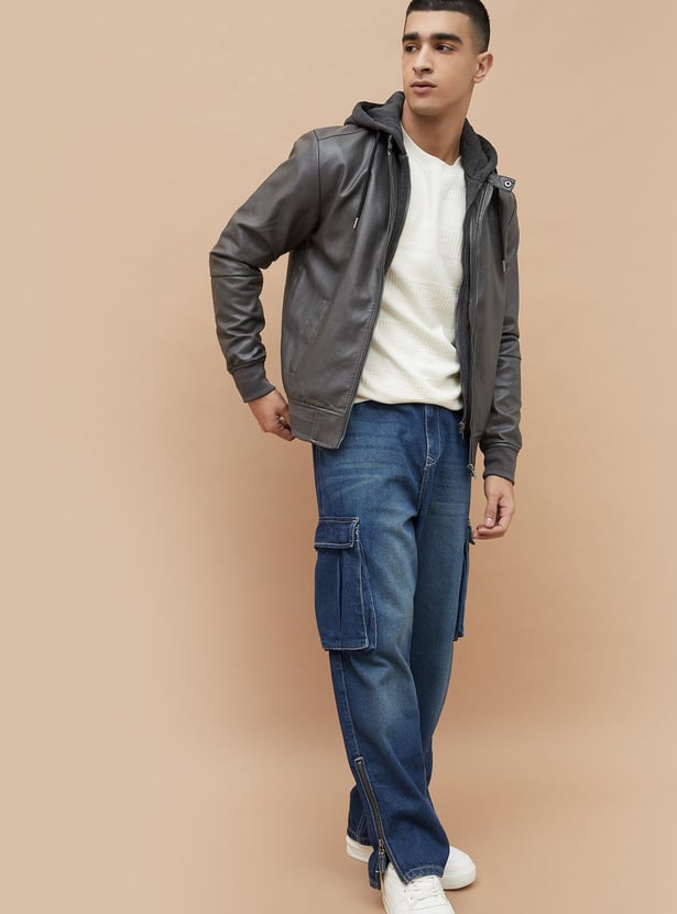 BOSSINI Textured Hooded Biker Jacket
