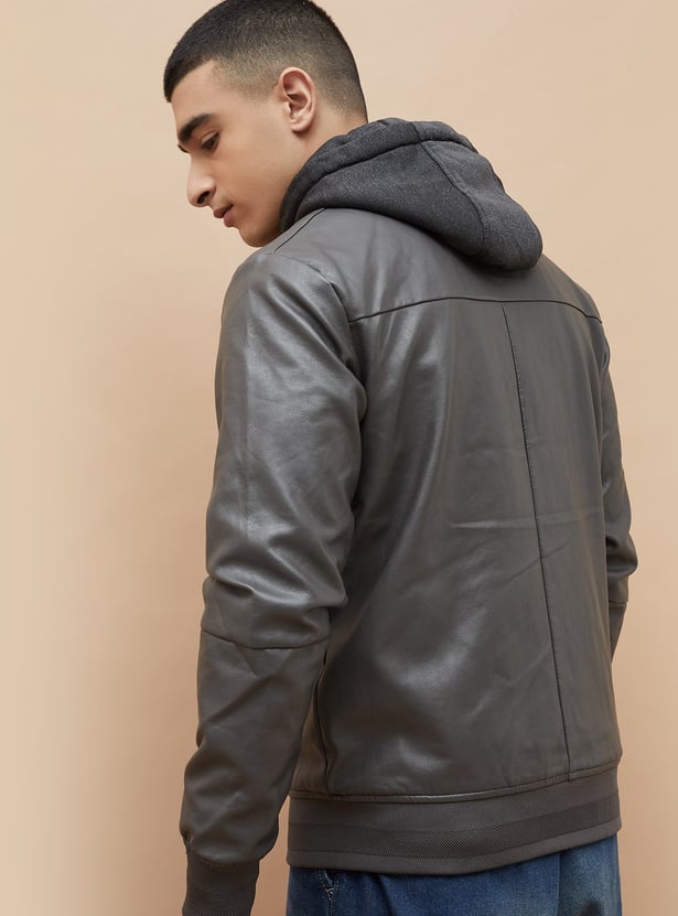 BOSSINI Textured Hooded Biker Jacket