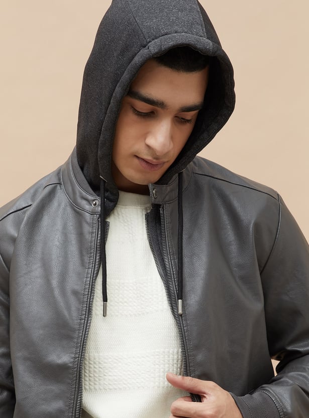 BOSSINI Textured Hooded Biker Jacket