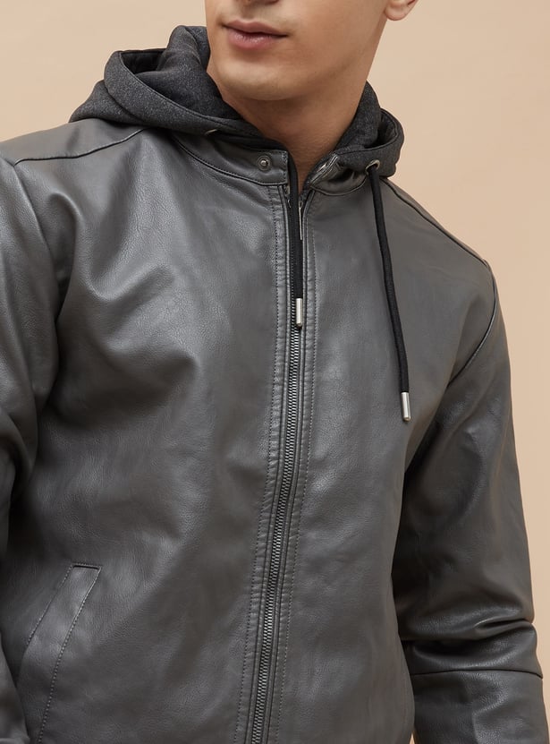 BOSSINI Textured Hooded Biker Jacket