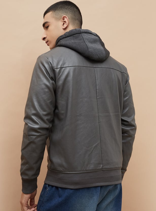 BOSSINI Textured Hooded Biker Jacket