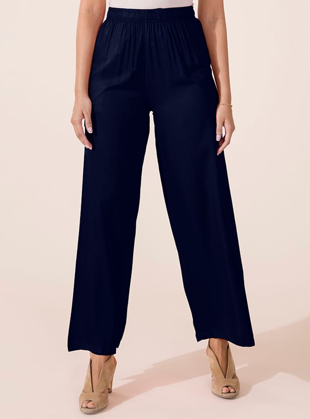 GO COLORS Women Solid Palazzos