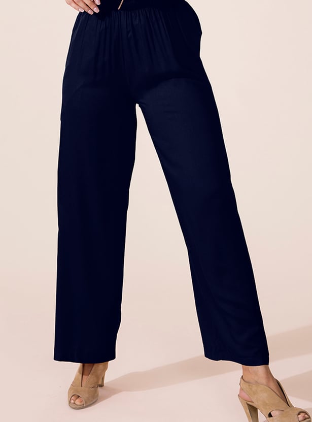 GO COLORS Women Solid Palazzos