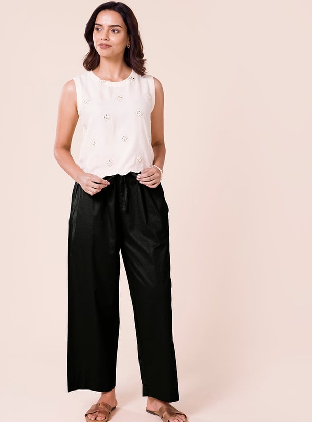 GO COLORS Solid Elasticated Palazzos