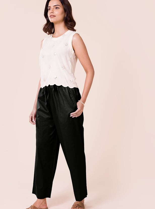 GO COLORS Solid Elasticated Palazzos