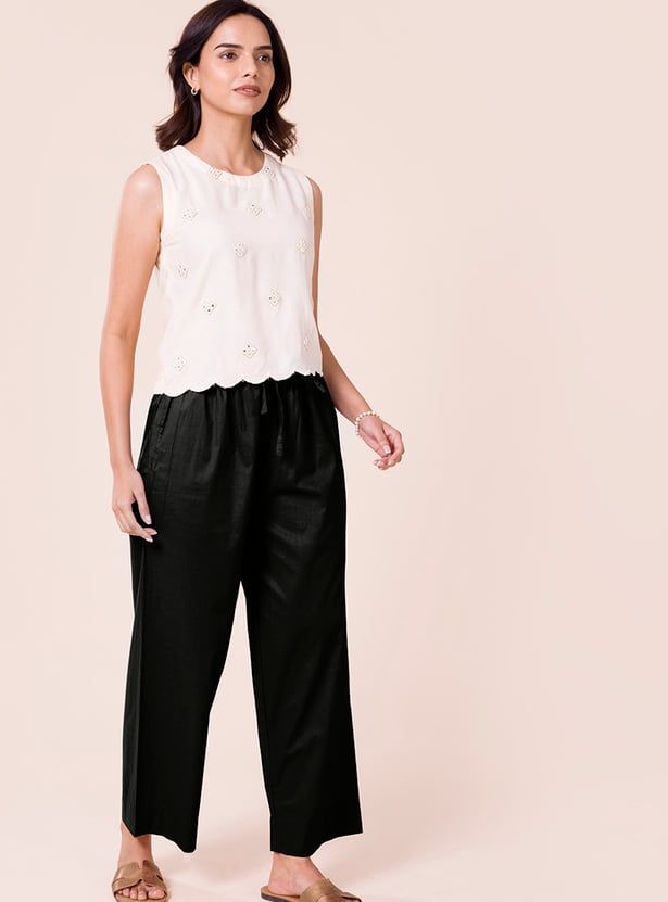 GO COLORS Solid Elasticated Palazzos