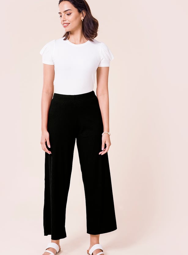 GO COLORS Women Ribbed Palazzos