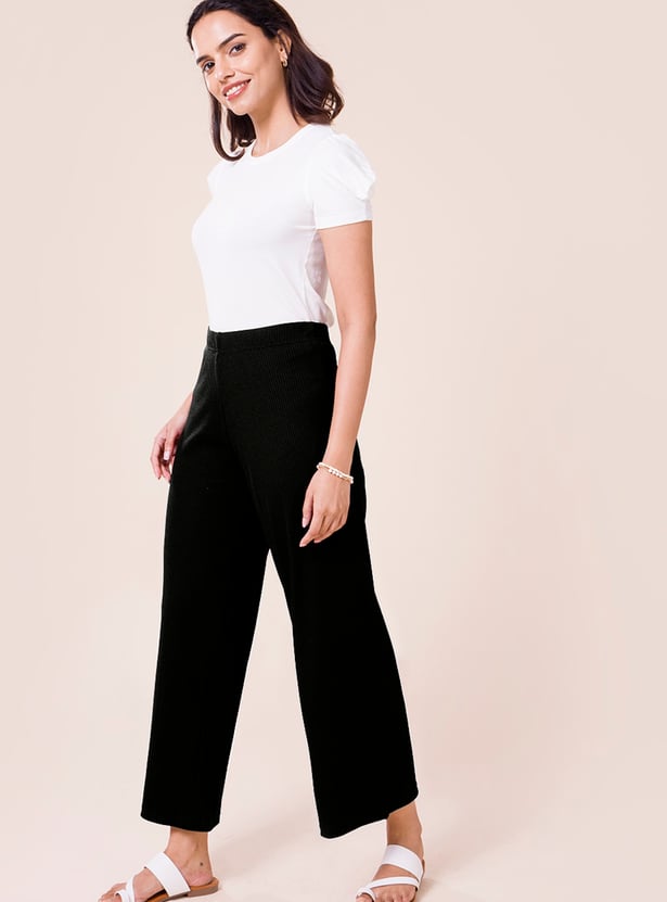 GO COLORS Women Ribbed Palazzos