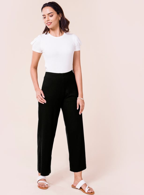 GO COLORS Women Ribbed Palazzos