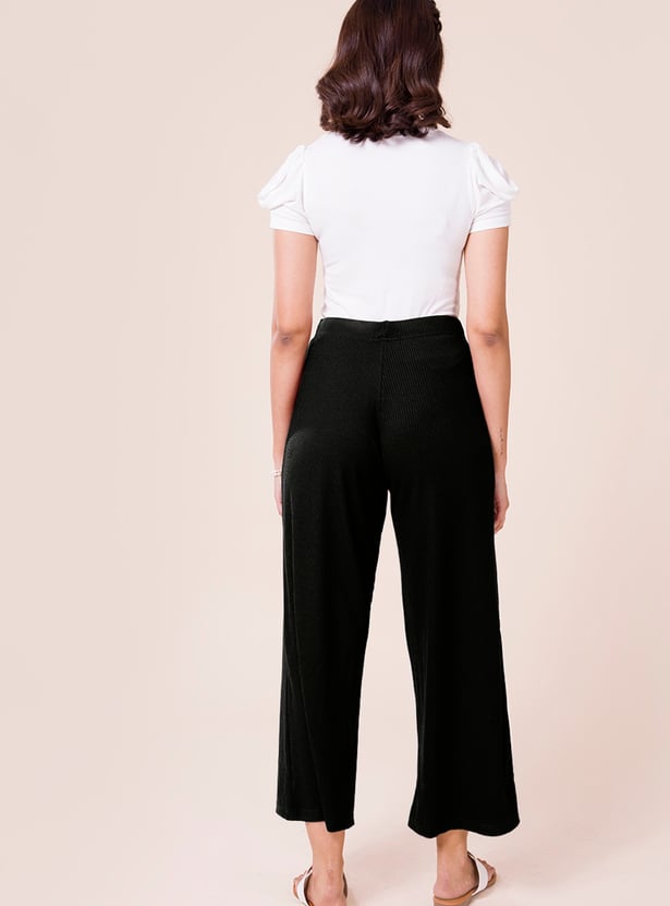 GO COLORS Women Ribbed Palazzos