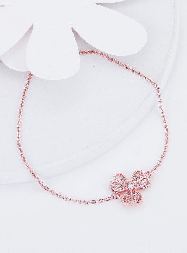 GIVA Sterling Silver Zircon Studded Shamrock Bracelet