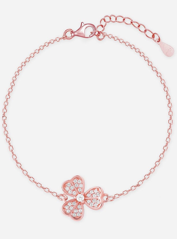 GIVA Sterling Silver Zircon Studded Shamrock Bracelet