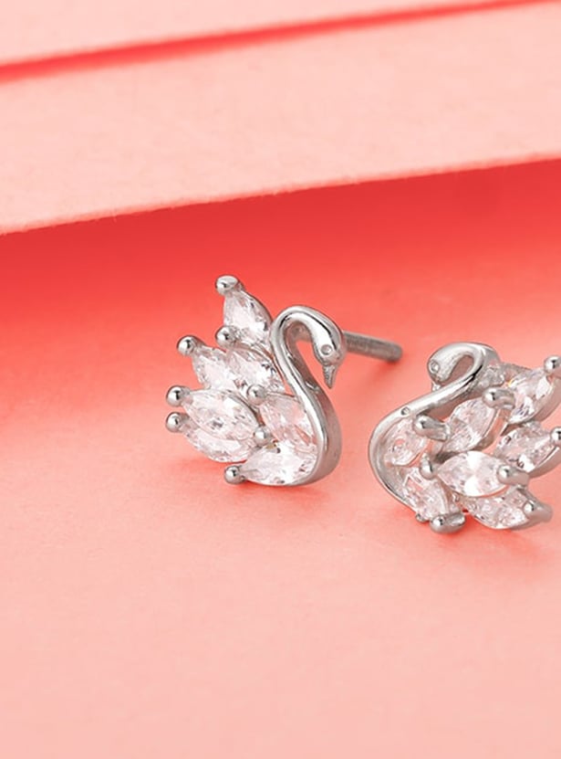 GIVA Sterling Silver Manali S Shining Swan Studs Earrings