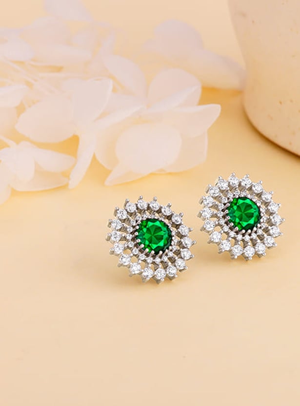GIVA Sterling Silver Emerald Stud Earrings