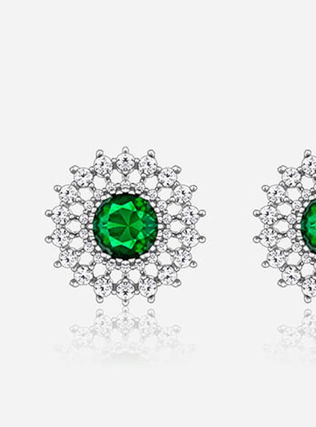 GIVA Sterling Silver Emerald Stud Earrings