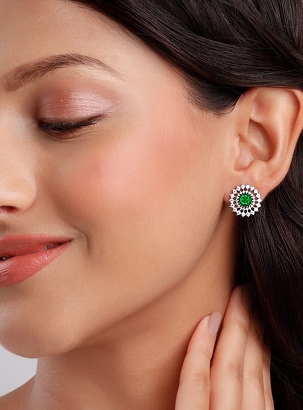 GIVA Sterling Silver Emerald Stud Earrings