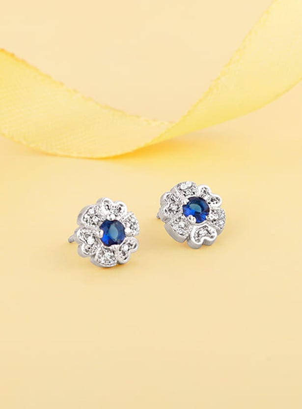 GIVA Sterling Silver Royal Blue Bloom Stud Earrings