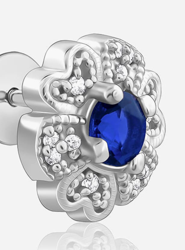 GIVA Sterling Silver Royal Blue Bloom Stud Earrings