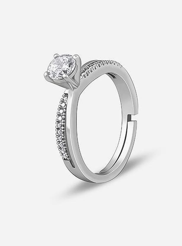 GIVA Sterling Silver Zircon Layered Finger Ring