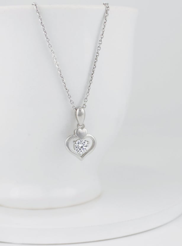 GIVA Sterling Silver Zircon Dual Heart Chain with Pendant
