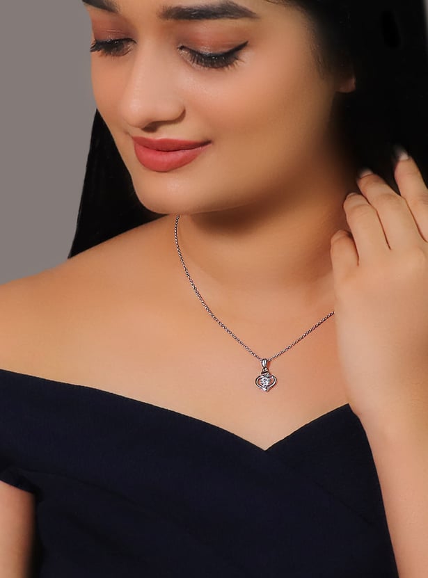 GIVA Sterling Silver Zircon Dual Heart Chain with Pendant