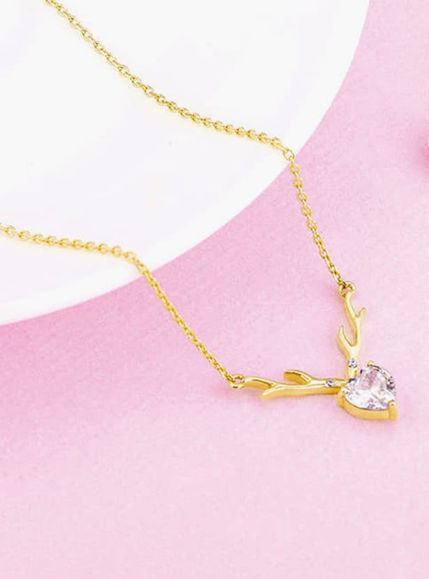 GIVA Sterling Silver Golden Deer Heart Necklace
