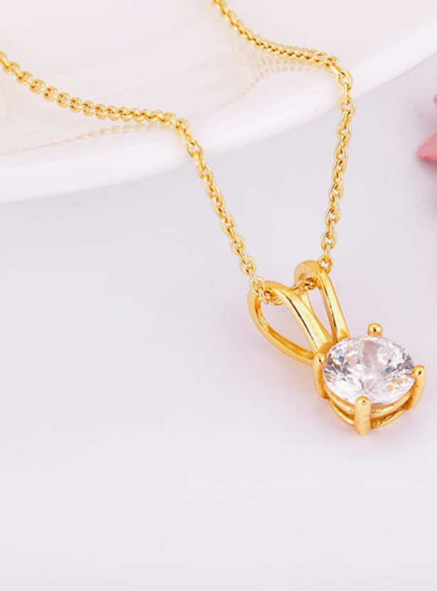 GIVA Sterling Silver Golden Zircon Pendant with Link Chain