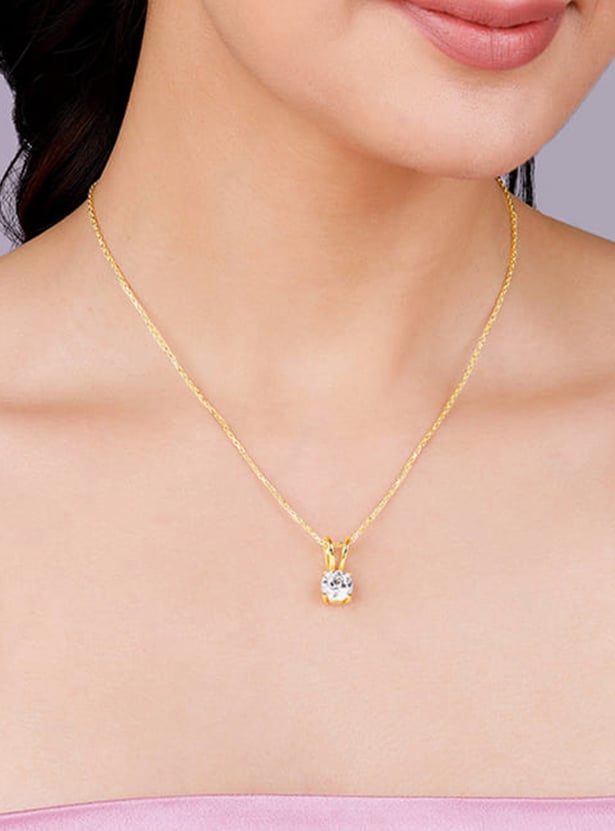 GIVA Sterling Silver Golden Zircon Pendant with Link Chain