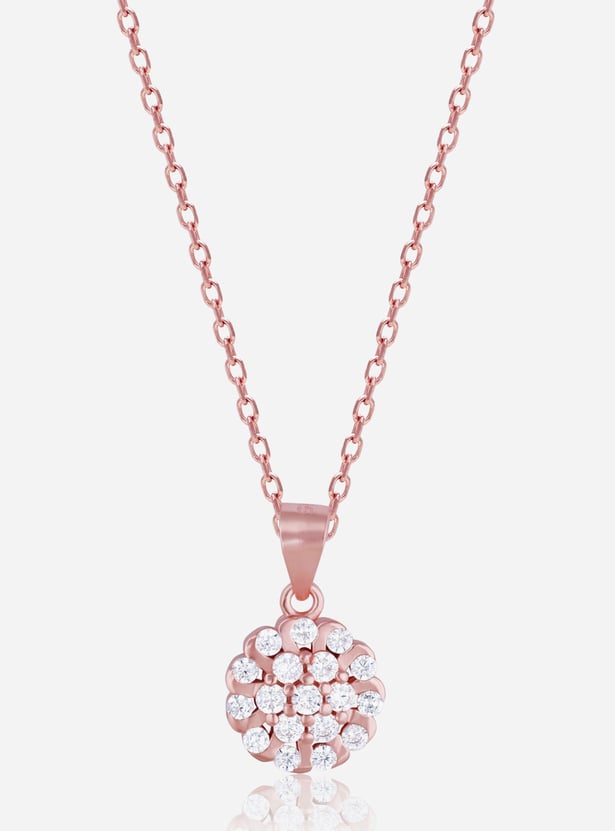 GIVA Sterling Silver Zircon Flower Pendant with Link Chain