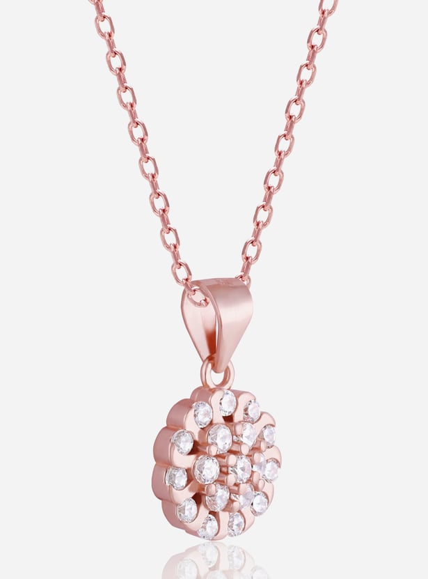 GIVA Sterling Silver Zircon Flower Pendant with Link Chain
