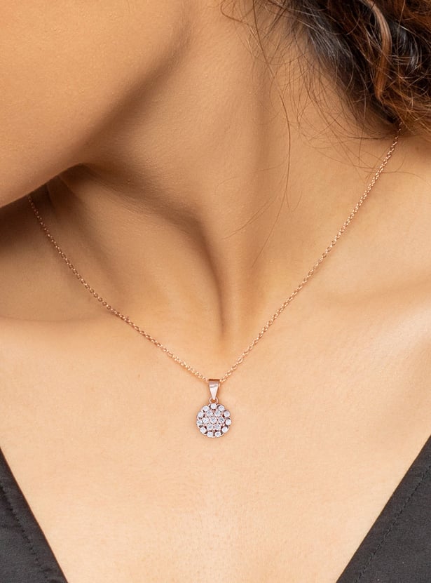 GIVA Sterling Silver Zircon Flower Pendant with Link Chain