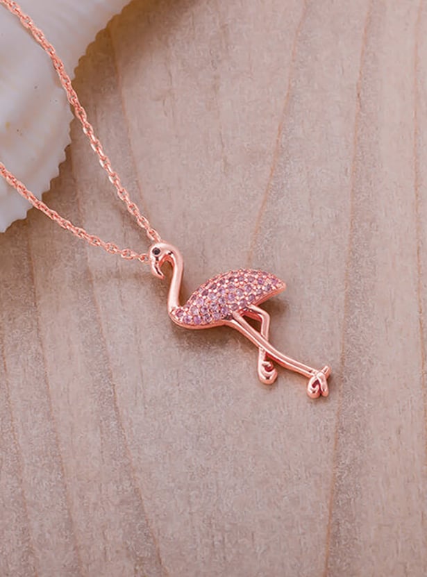 GIVA Sterling Silver Zircon Flamingo Pendant with Link Chain